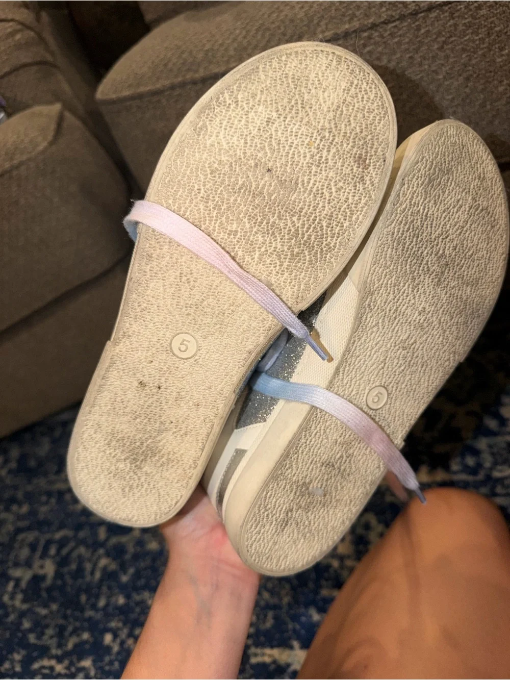 Kids White Sneakers with Pastel Pink & Blue Accents and Silver Star Panel